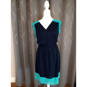 Enfocus Studios Navy with Aqua Trim Dress, NWT Size 8‎ / #3123